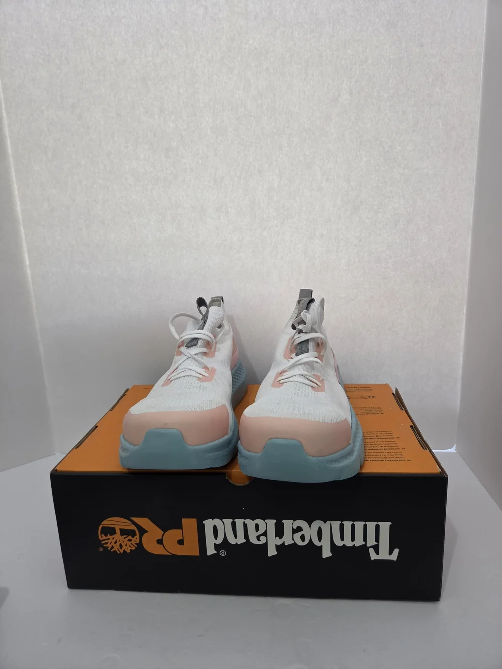Timberland PRO Setra Knit Womens Shoes Sz 9.5 M White Peach Safety Toe Sneakers